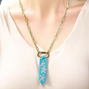 #223 HAND CRAFTED Necklace handcrafted handmade torquoise beige gold Tone chain